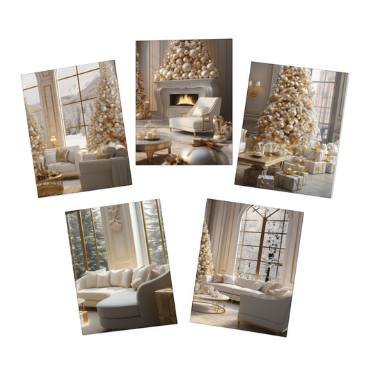 Elegance in Gold and White Christmas Notecards(5-Pack)