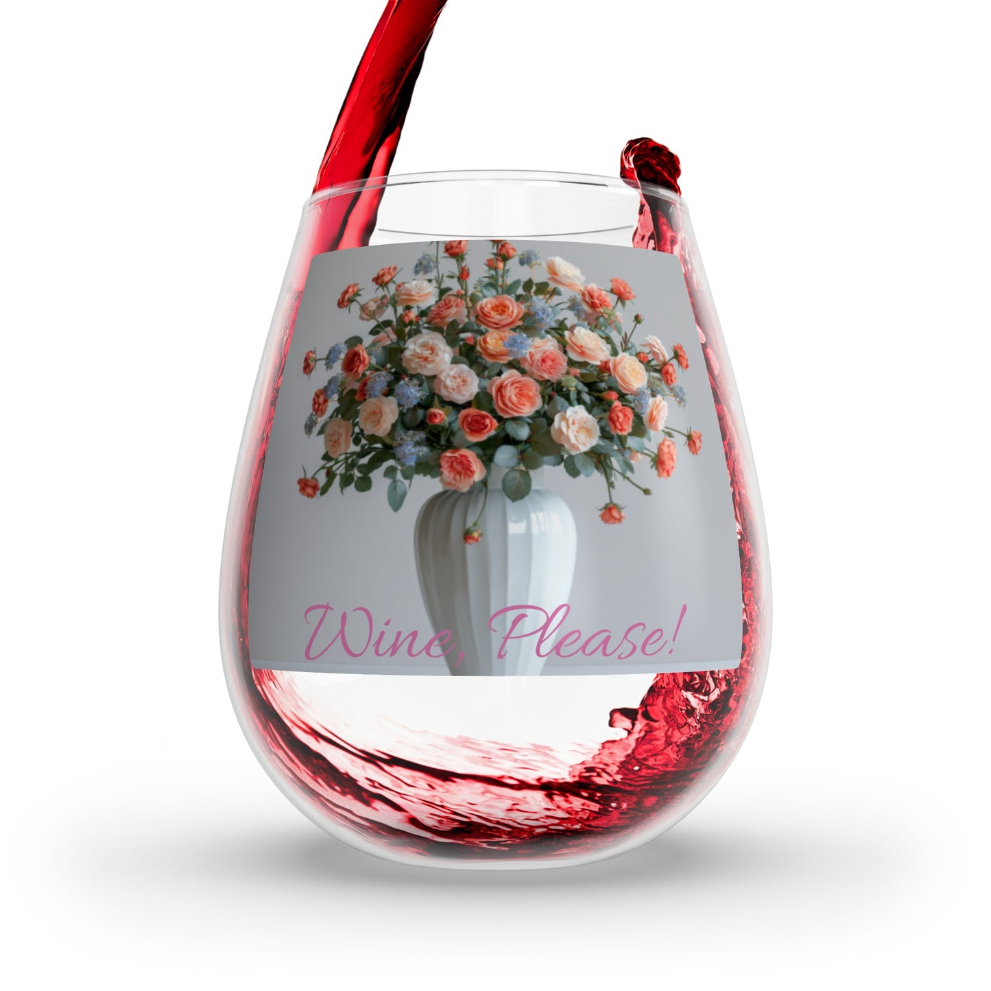 Floral Elegance Stemless Wine Glass, 11.75oz