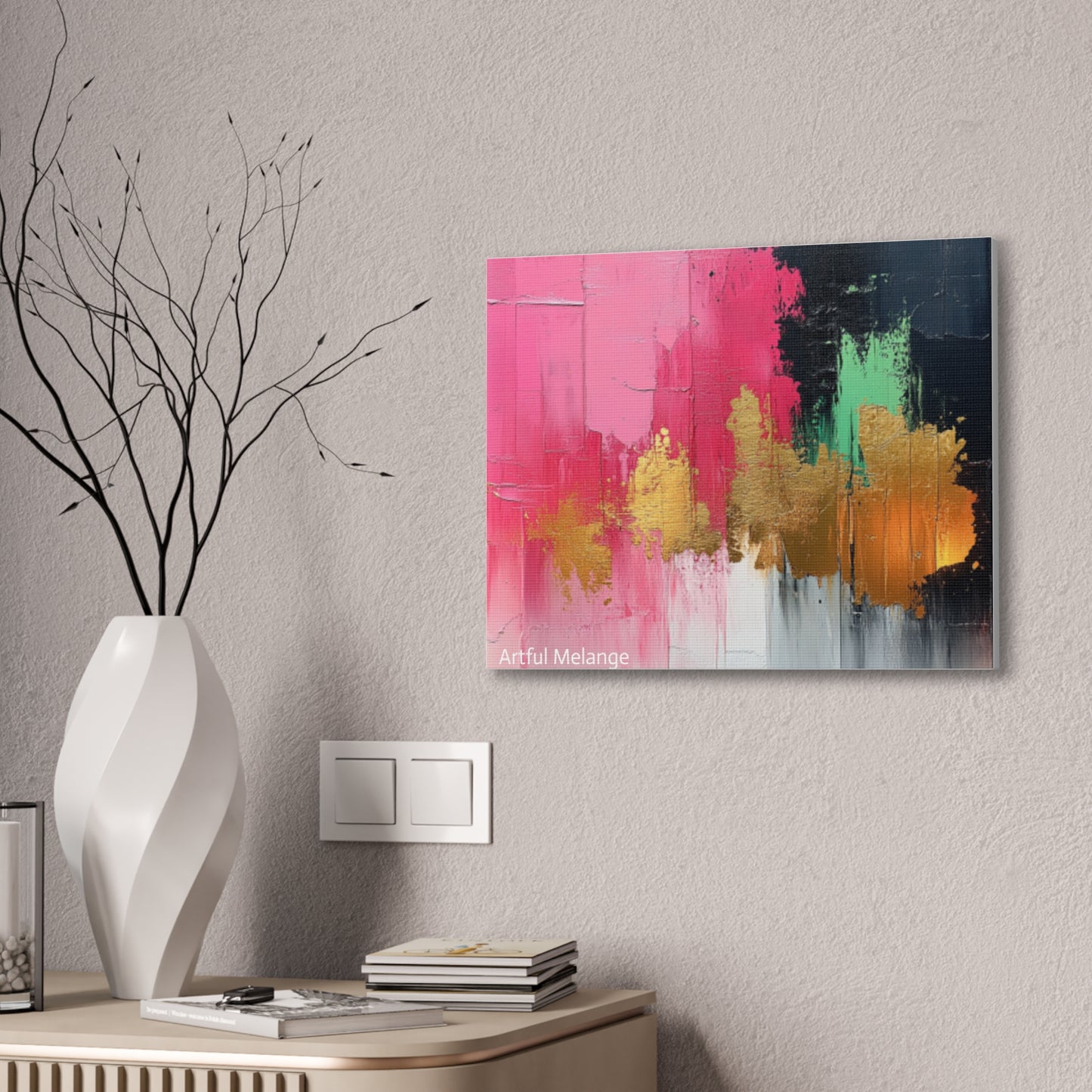 Acrylic Abstract Canvas Print - Homage to the Divine Nine/Pink Green Black and Gold 1