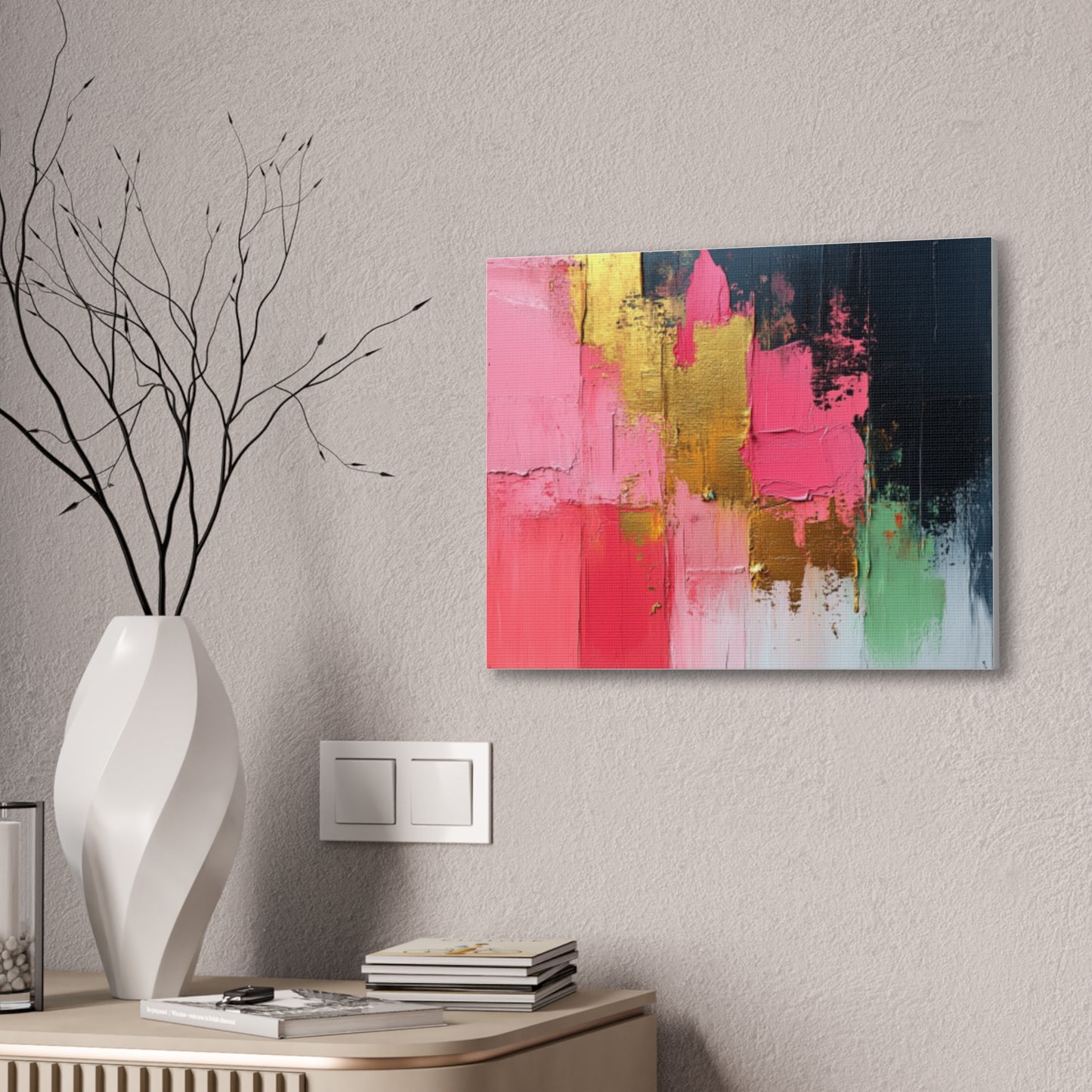 Acrylic Abstract Canvas Print - Homage to the Divine Nine/Pink Green Black and Gold 3