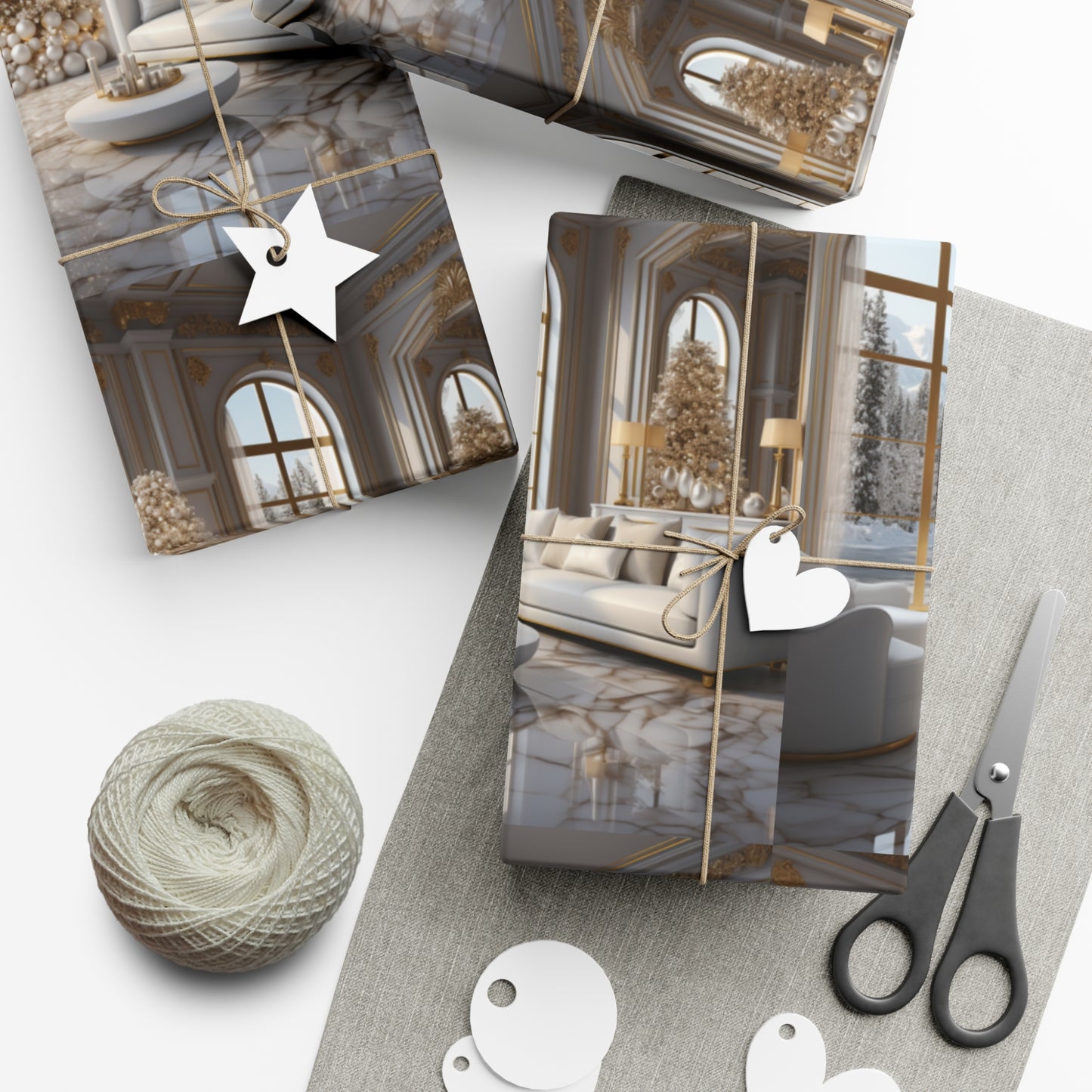 Elegant Gold and White Holiday Wrapping Paper Collection – Elevate Your Gifts with Sophisticated Style