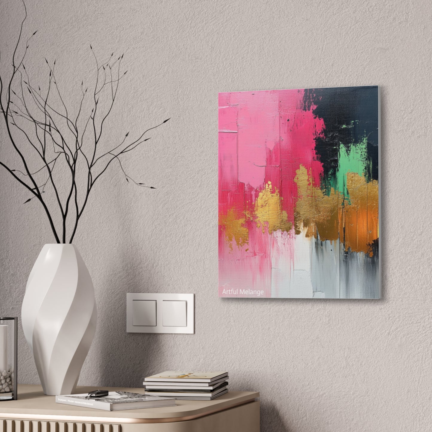 Acrylic Abstract Canvas Print - Homage to the Divine Nine/Pink Green Black and Gold 1