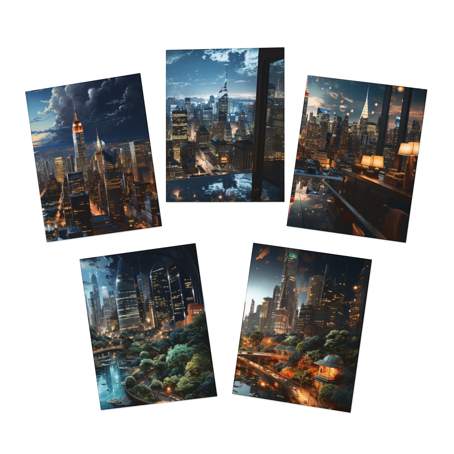 Skyline Vista: Hyper-Realistic 3D Cityscape Note Cards (5-Pack)