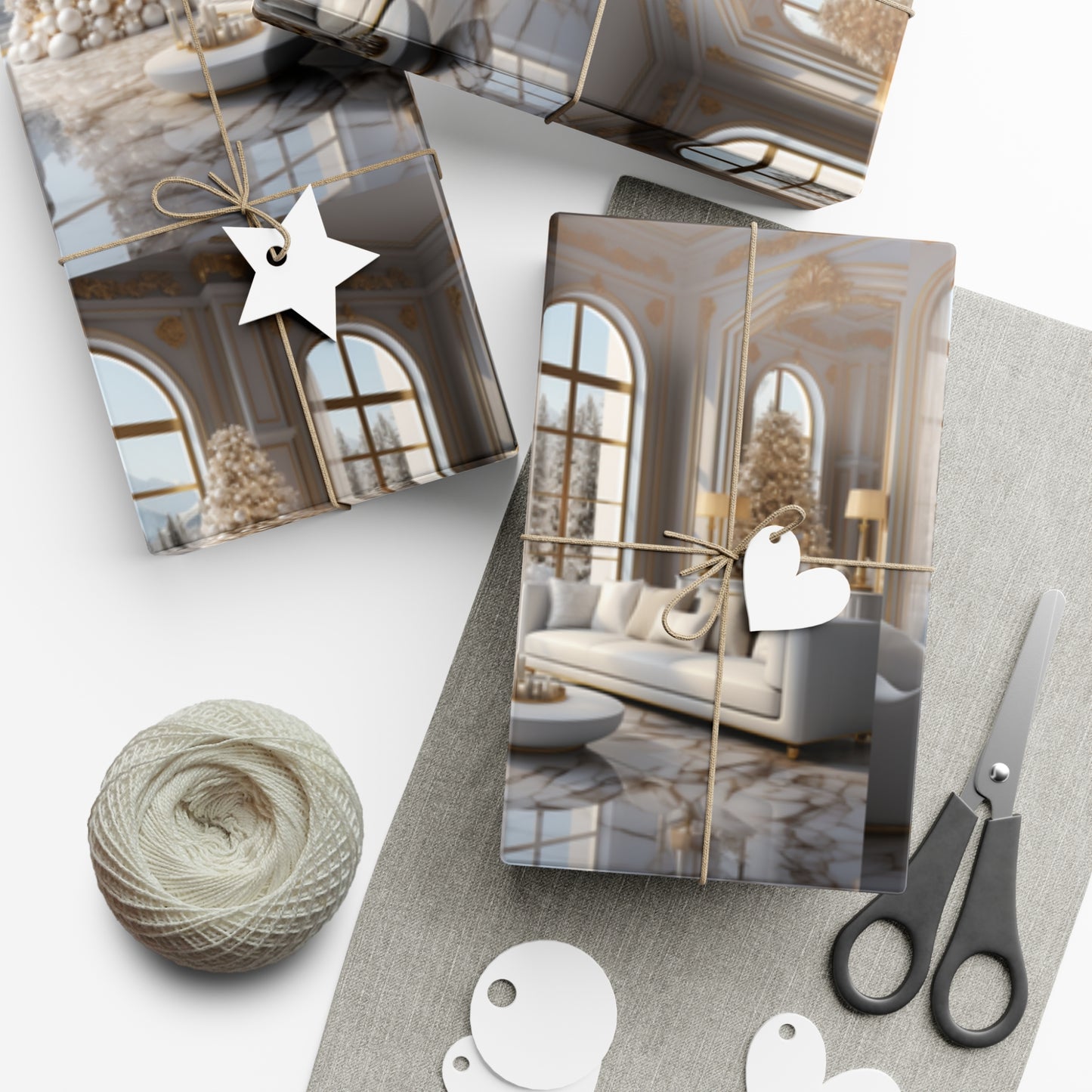 Elegant Gold and White Holiday Wrapping Paper Collection – Elevate Your Gifts with Sophisticated Style