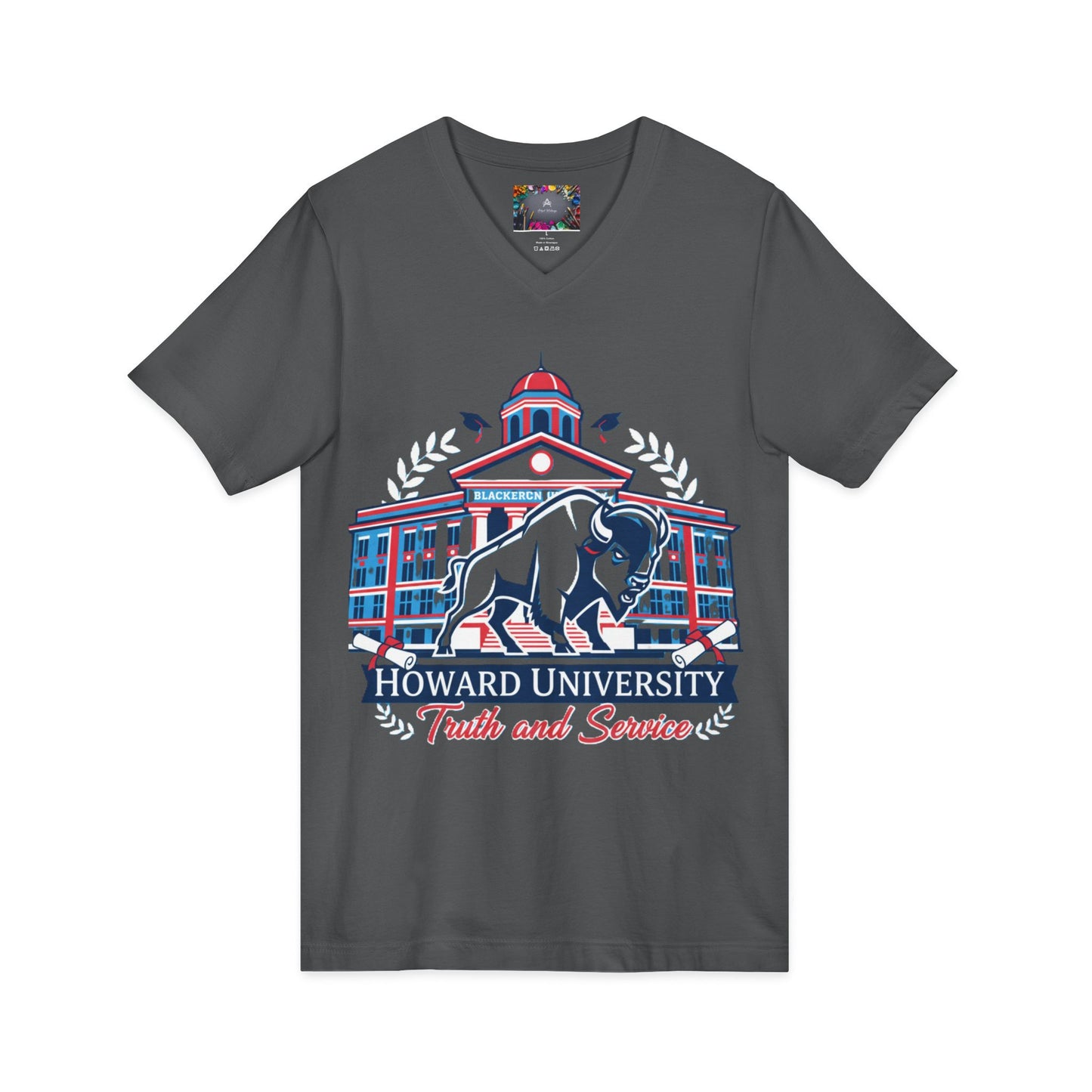 Howard University/ Truth and Service Unisex V-Neck T-Shirt 8