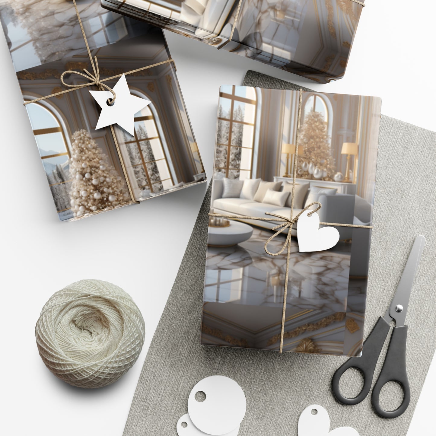 Elegant Gold and White Holiday Wrapping Paper Collection – Elevate Your Gifts with Sophisticated Style