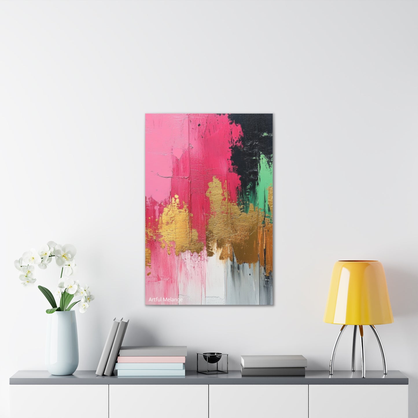 Acrylic Abstract Canvas Print - Homage to the Divine Nine/Pink Green Black and Gold 1
