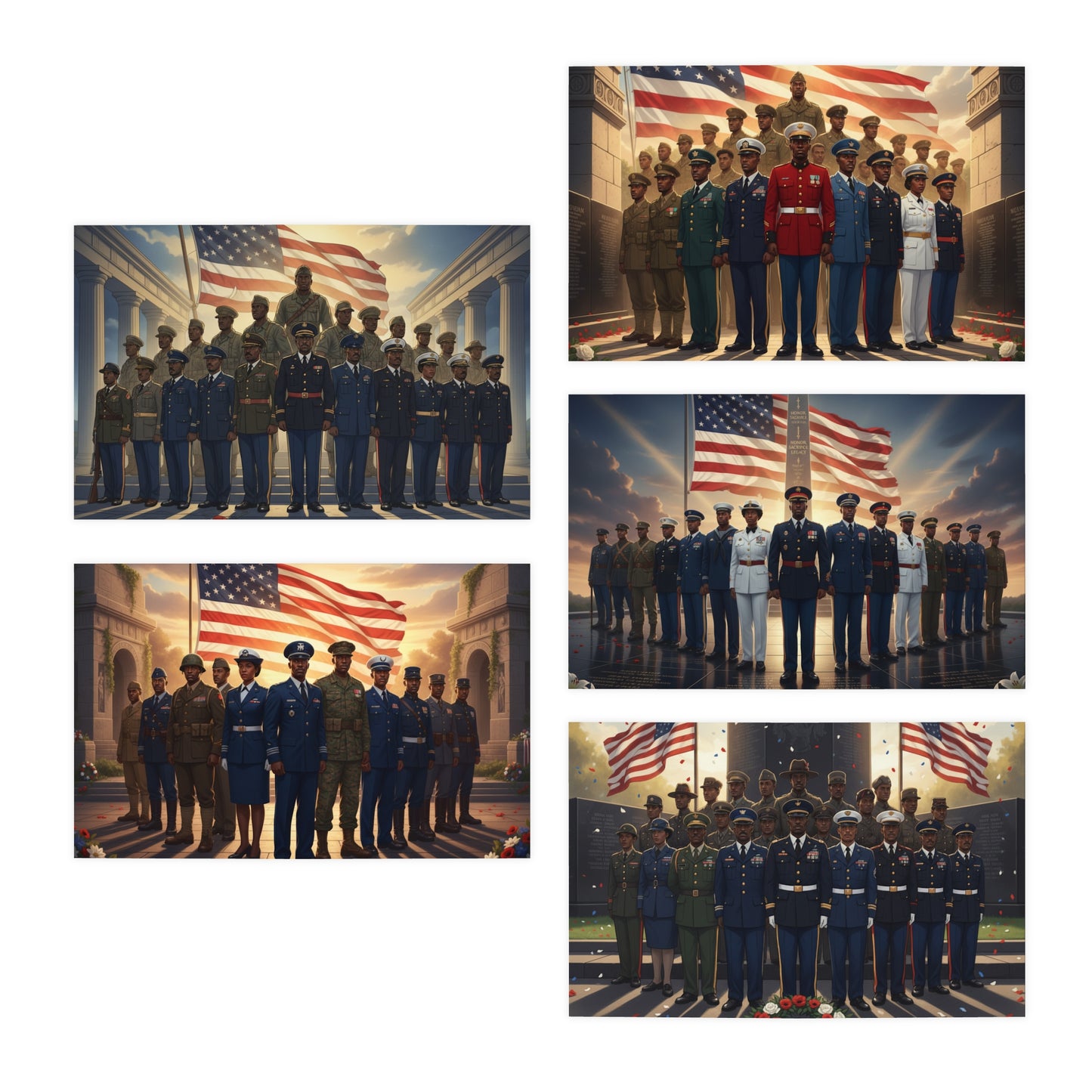 Honoring Black Military Service – Memorial Day Greeting Card Set 4/Multi-Design Greeting Cards (5-Pack)