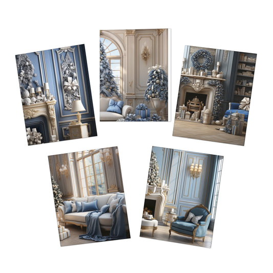 Ornate Era Greetings In Blue and Gold (5-Pack)