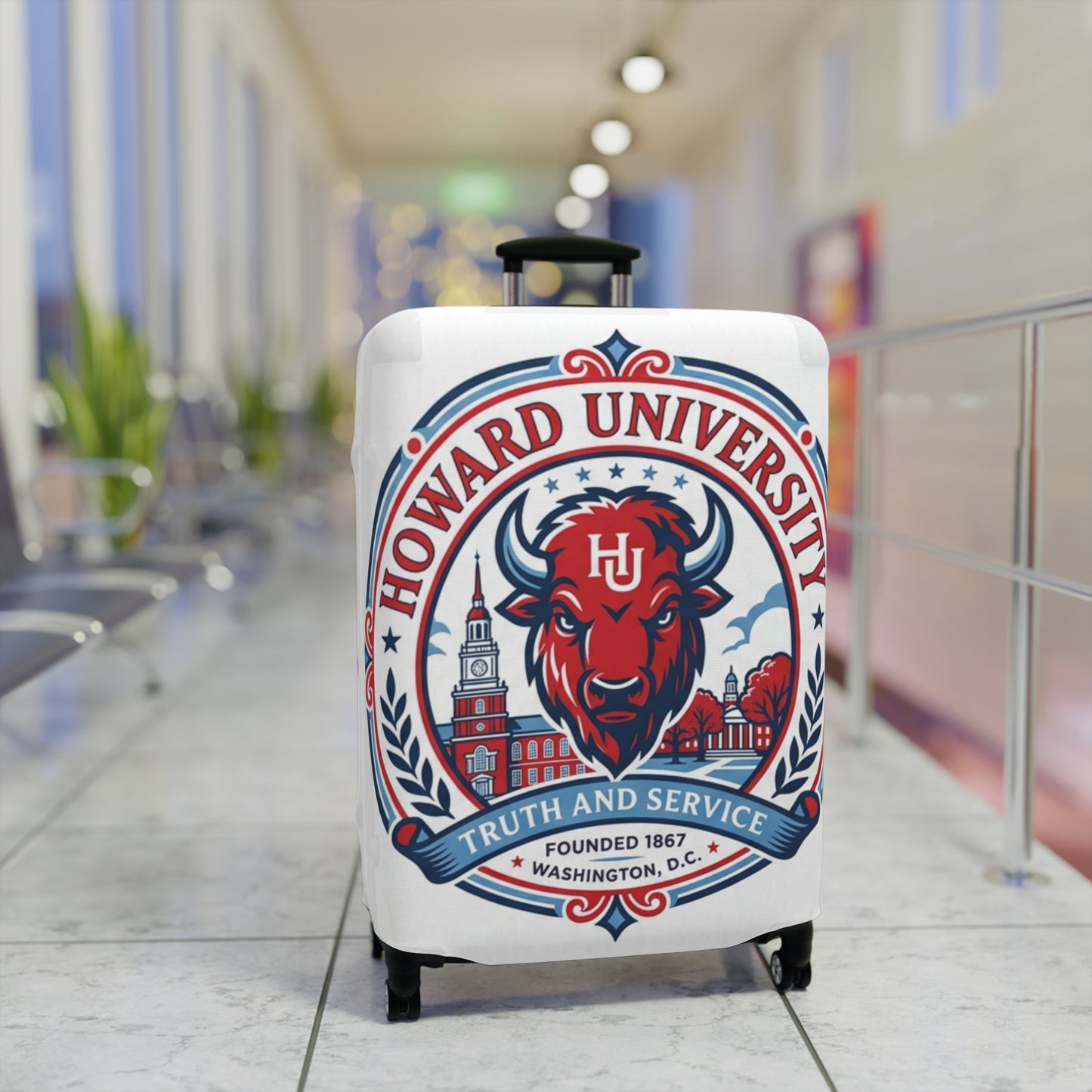 Howard University Bison Mascot Luggage Cover  2— College Travel Gear