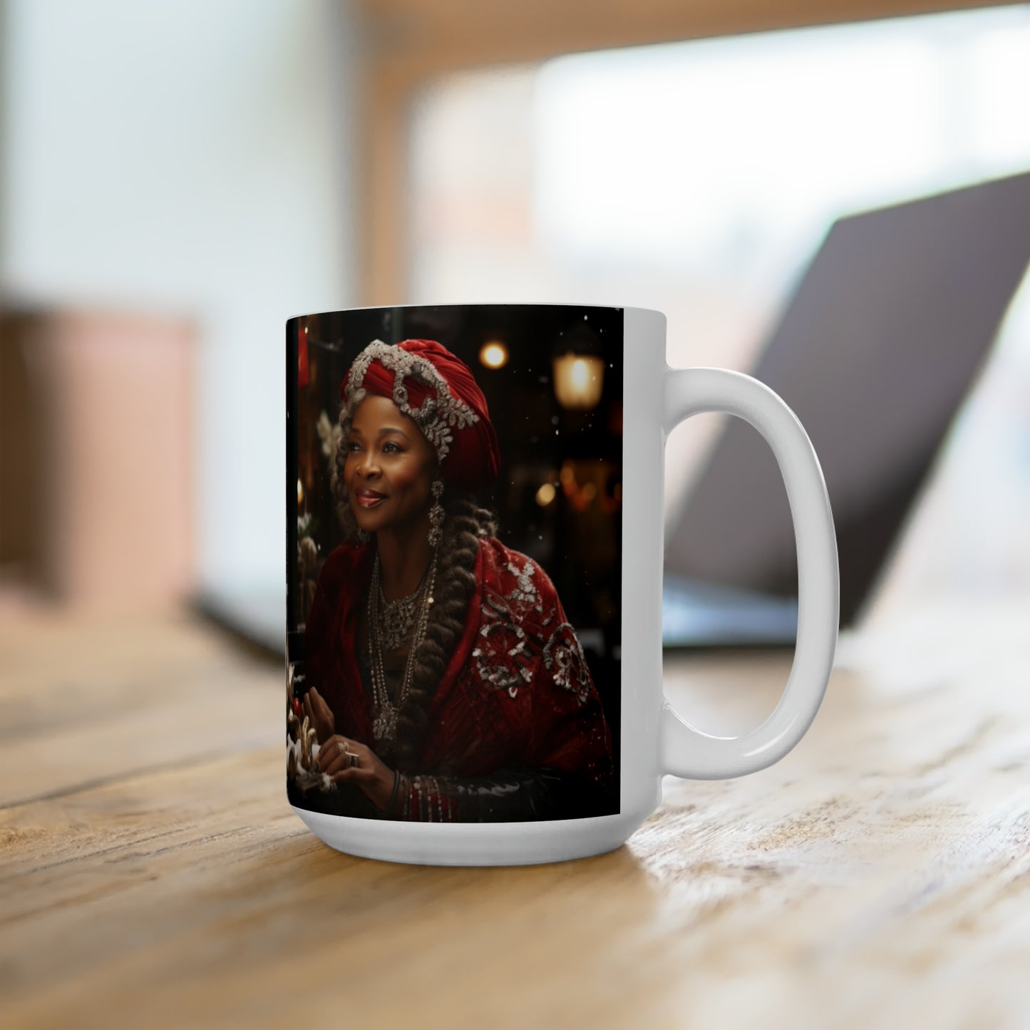 Queen Claus   White Ceramic Holiday Mug 15oz