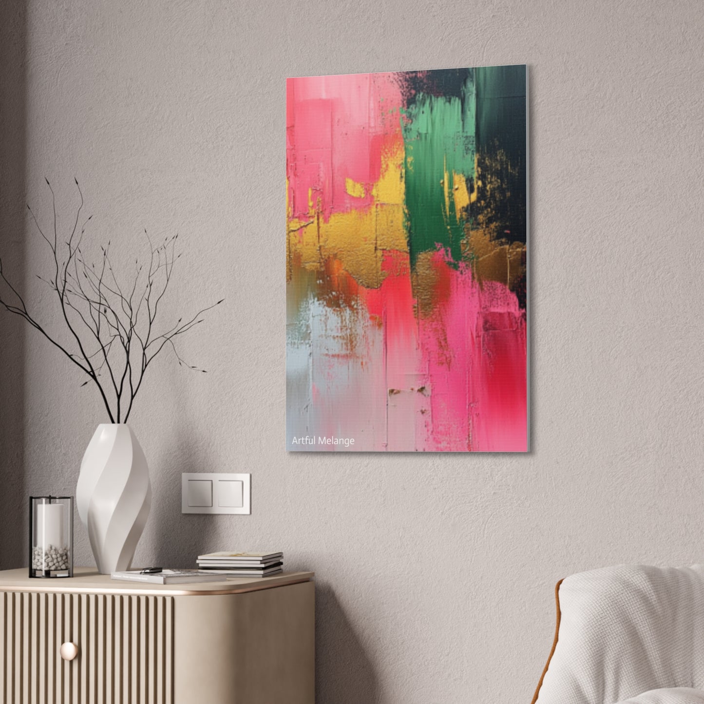 Acrylic Abstract Canvas Print - Homage to the Divine Nine/Pink Green Black and Gold 2