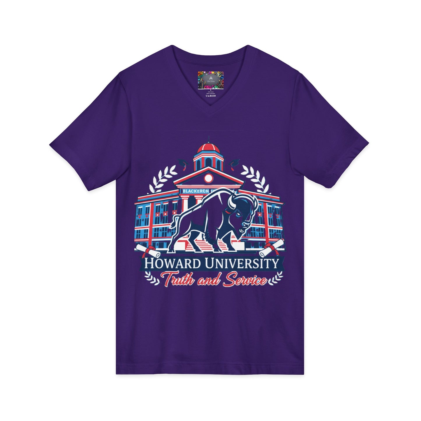Howard University/ Truth and Service Unisex V-Neck T-Shirt 8
