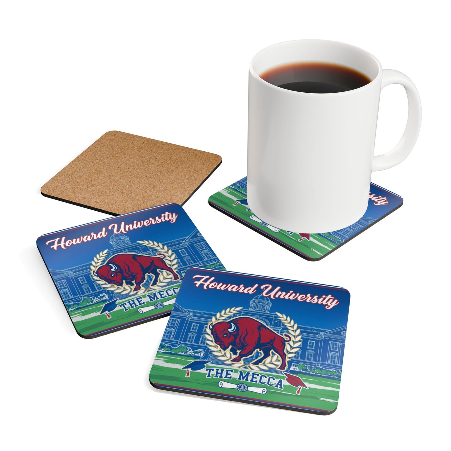 Howard University Coaster Set 4 – HU Pride Campus & Bison Design