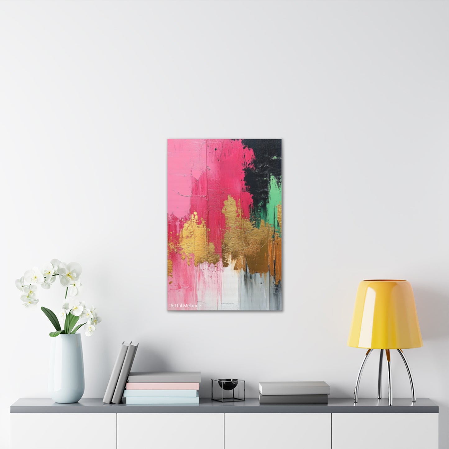 Acrylic Abstract Canvas Print - Homage to the Divine Nine/Pink Green Black and Gold 1