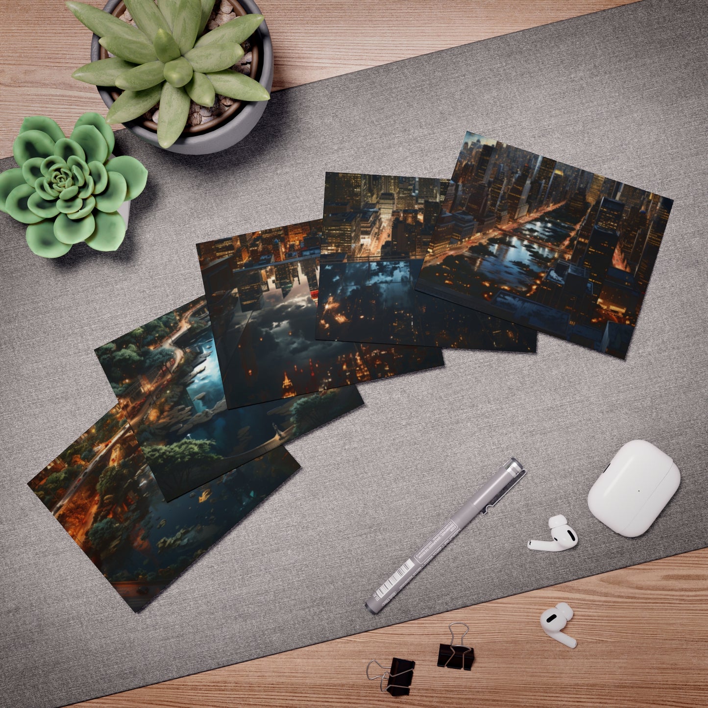 Skyline Vista: Hyper-Realistic 3D Cityscape Note Cards (5-Pack)