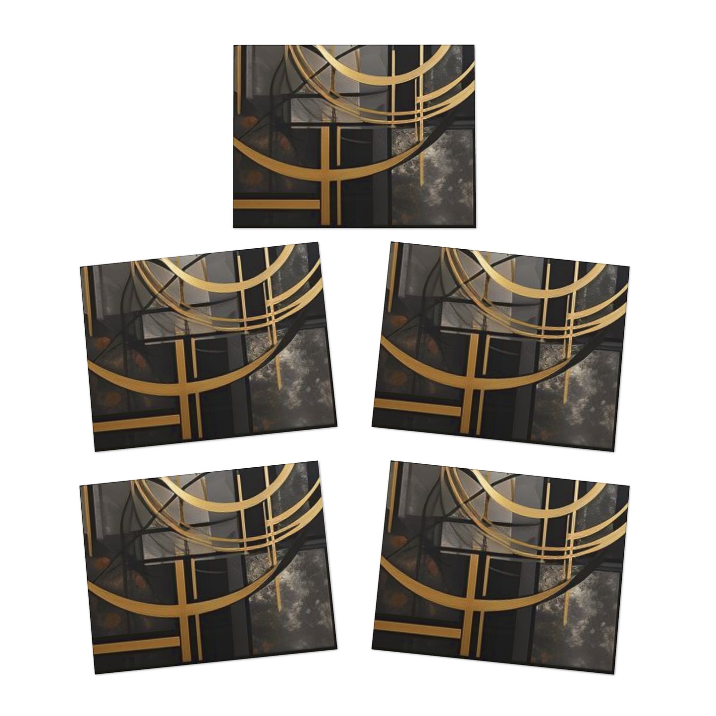 Elegance in Ink: Gold & Black Abstract Art Note Card Set(5-Pack)