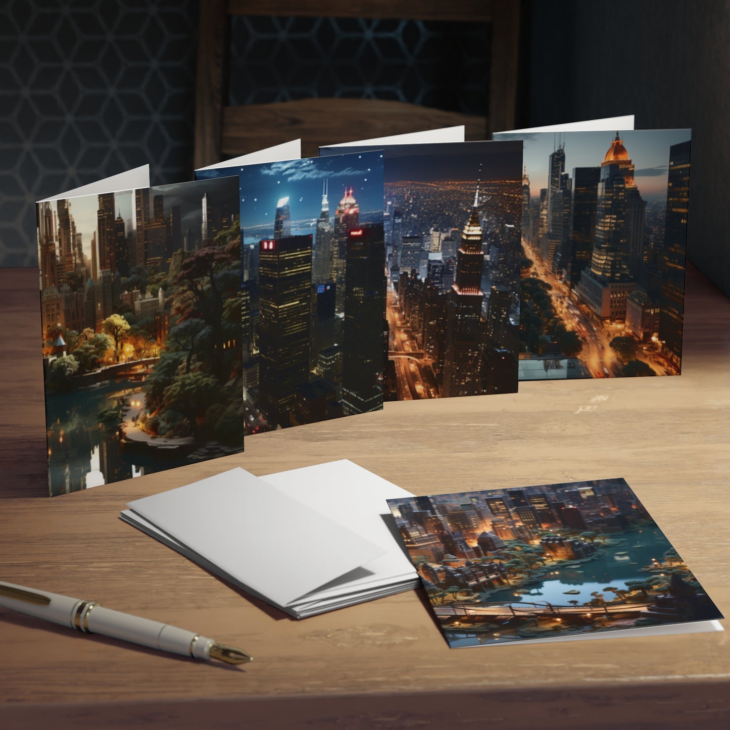 Skyline Vista: Hyper-Realistic 3D Cityscape Note Cards (5-Pack)